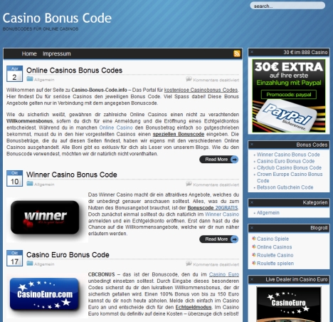 Bonuscodes für Online Casinos