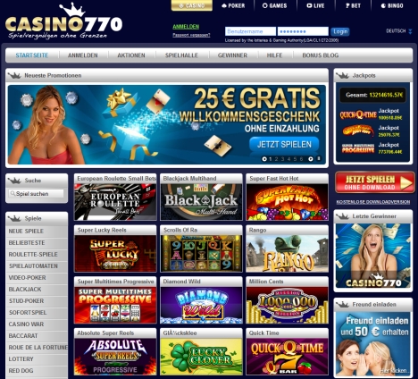 Online Casino mit 25 Euro Bonus ohne Einzahlnug 