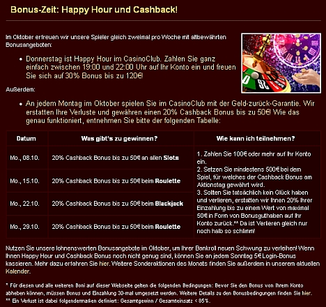 Casino Club Happy Hour Bonus